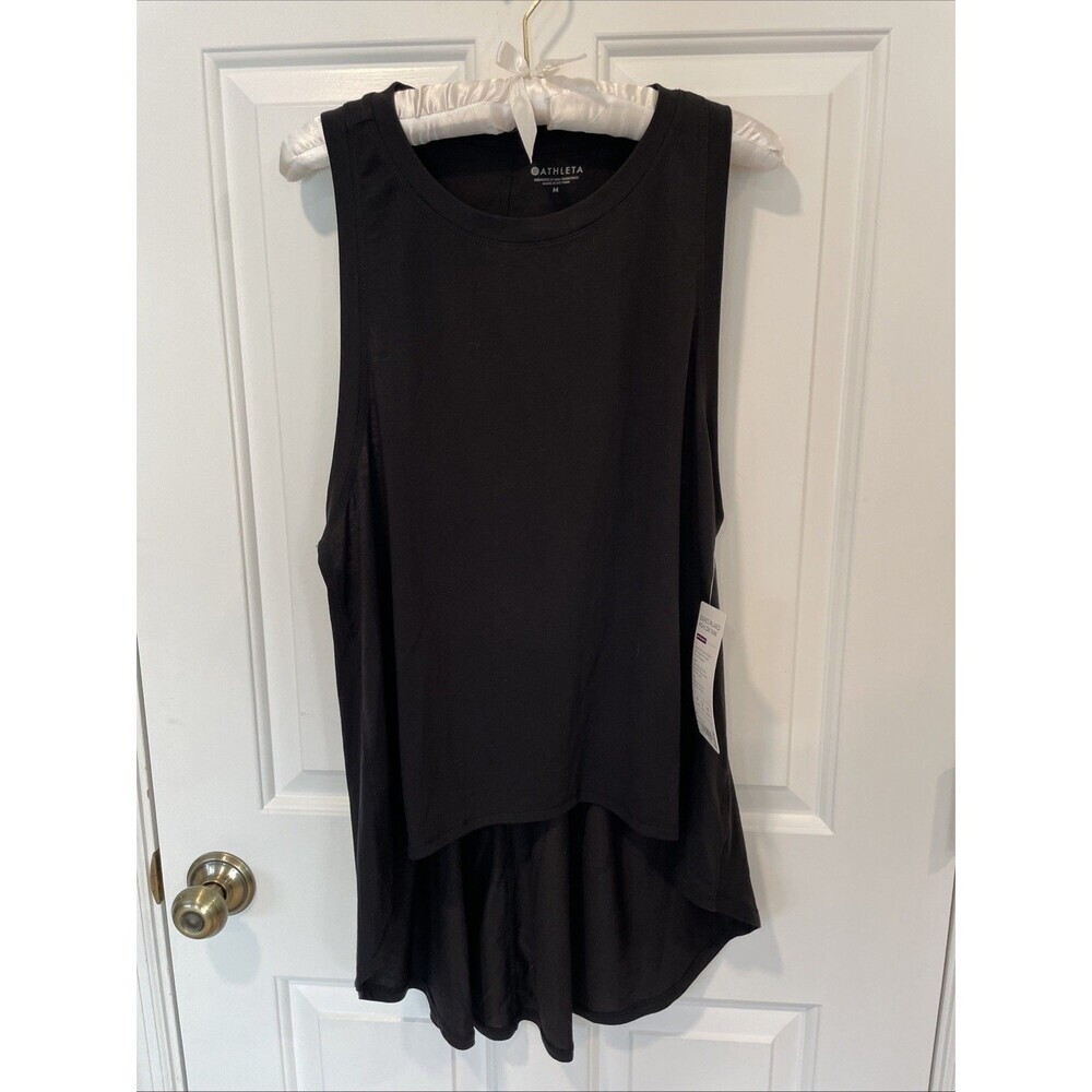 ATHLETA ESSENCE RELAXED HIGH LOW TANK TOP IN BLACK SIZE MEDIUM NEW